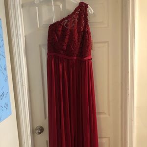 Red apple floor length dress.